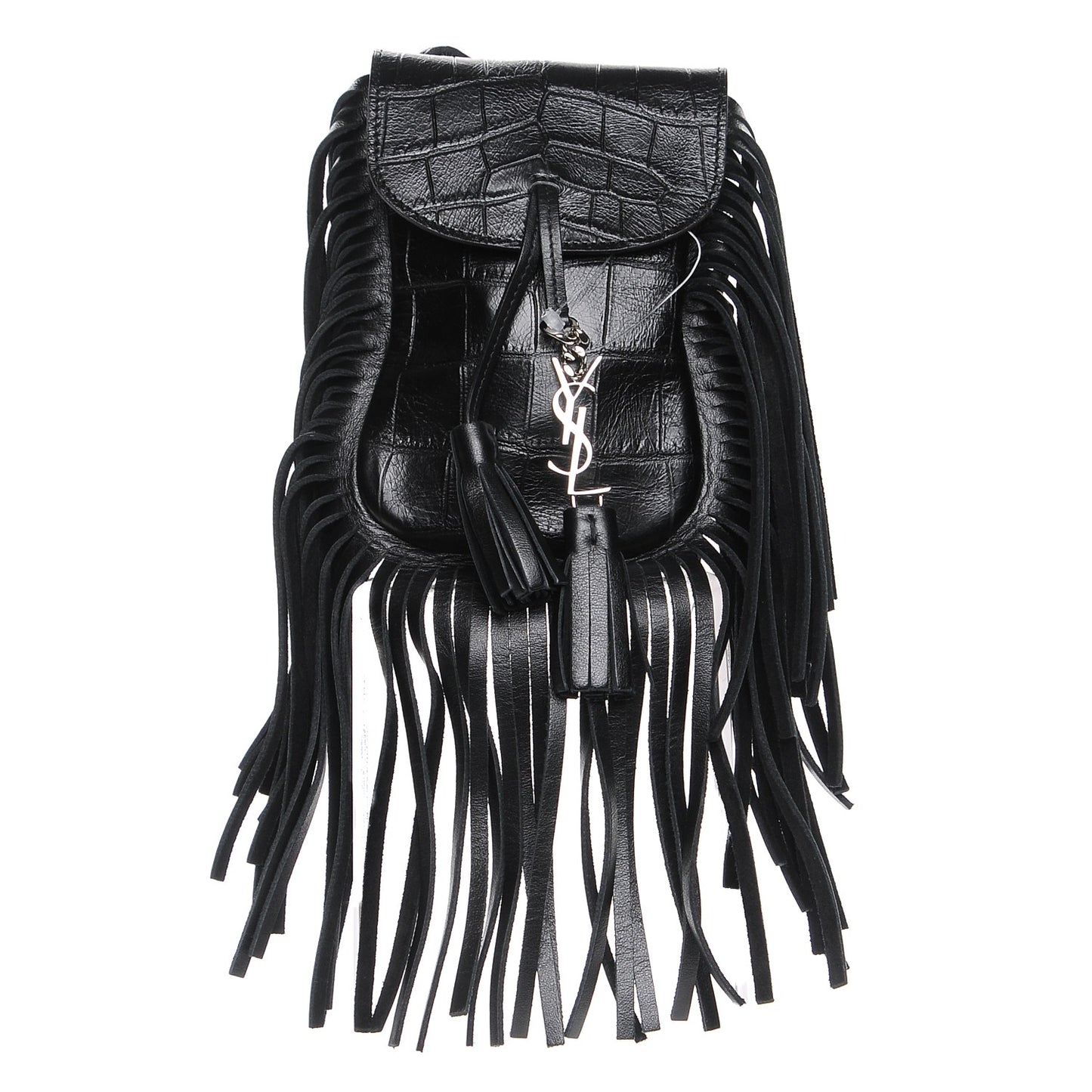 Calfskin Crocodile Embossed Fringe Toy Monogram Anita Crossbody Bag Black