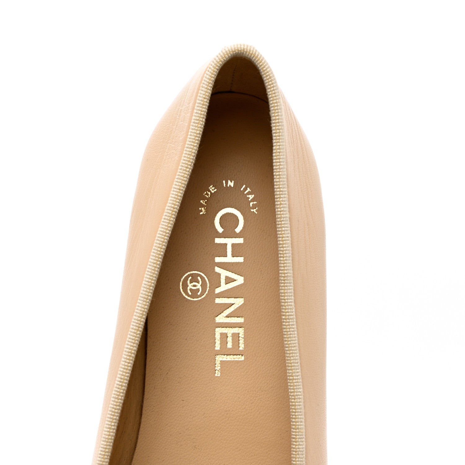 Chanel Lambskin Cap Toe CC Ballerina Flats 37.5 Beige Black 6 of 9