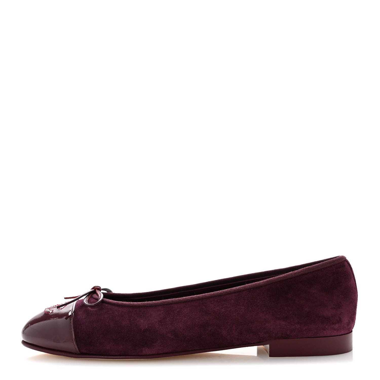 Chanel Suede Patent Calfskin Cap Toe CC Ballerina Flats 40 Burgundy 1 of 10