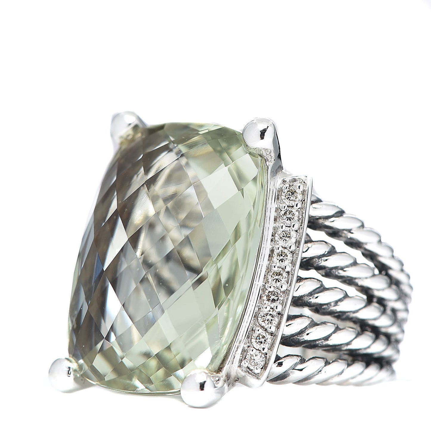 Sterling Silver Diamond Prasiolite 20mm Wheaton Ring 52 6