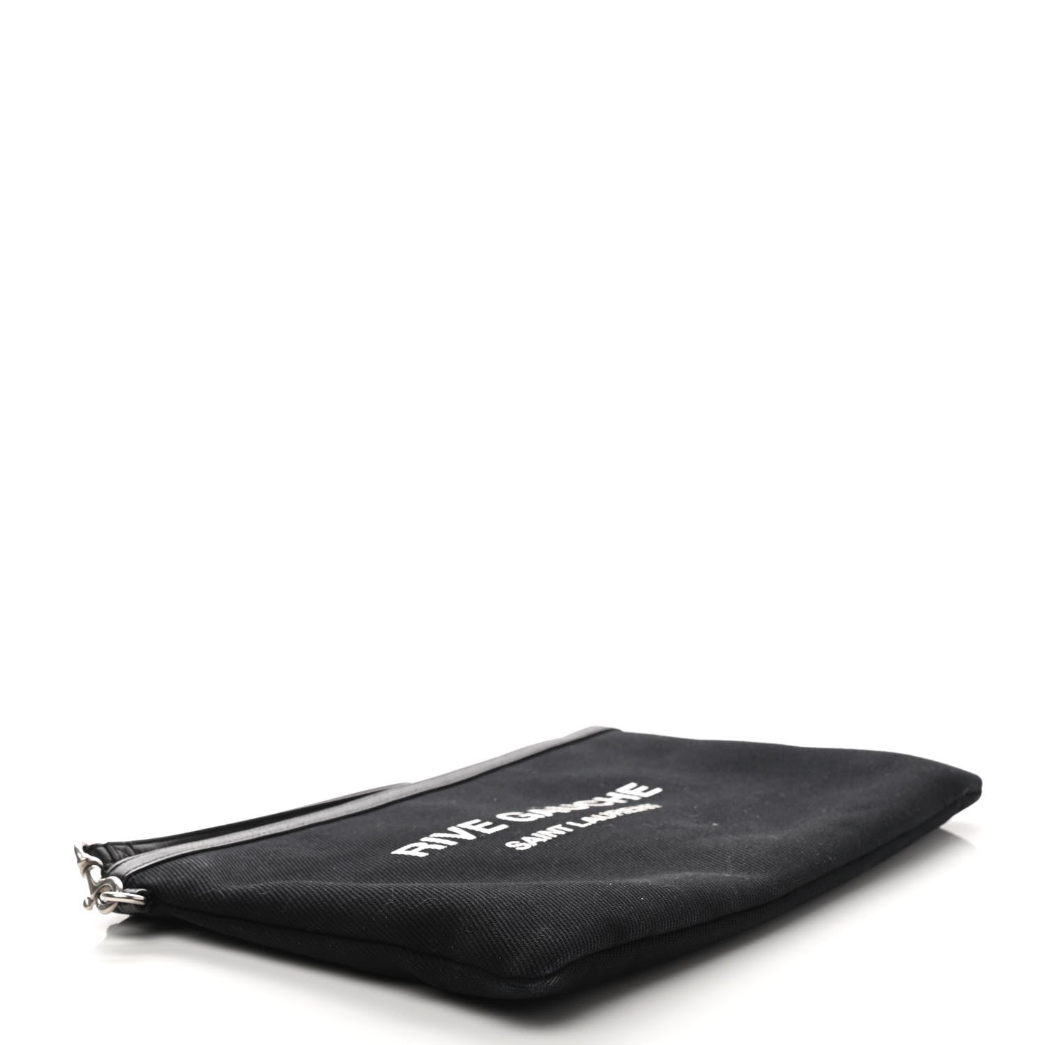Saint Laurent Linen Canvas Rive Gouche Zipped Pouch Black 4 of 7