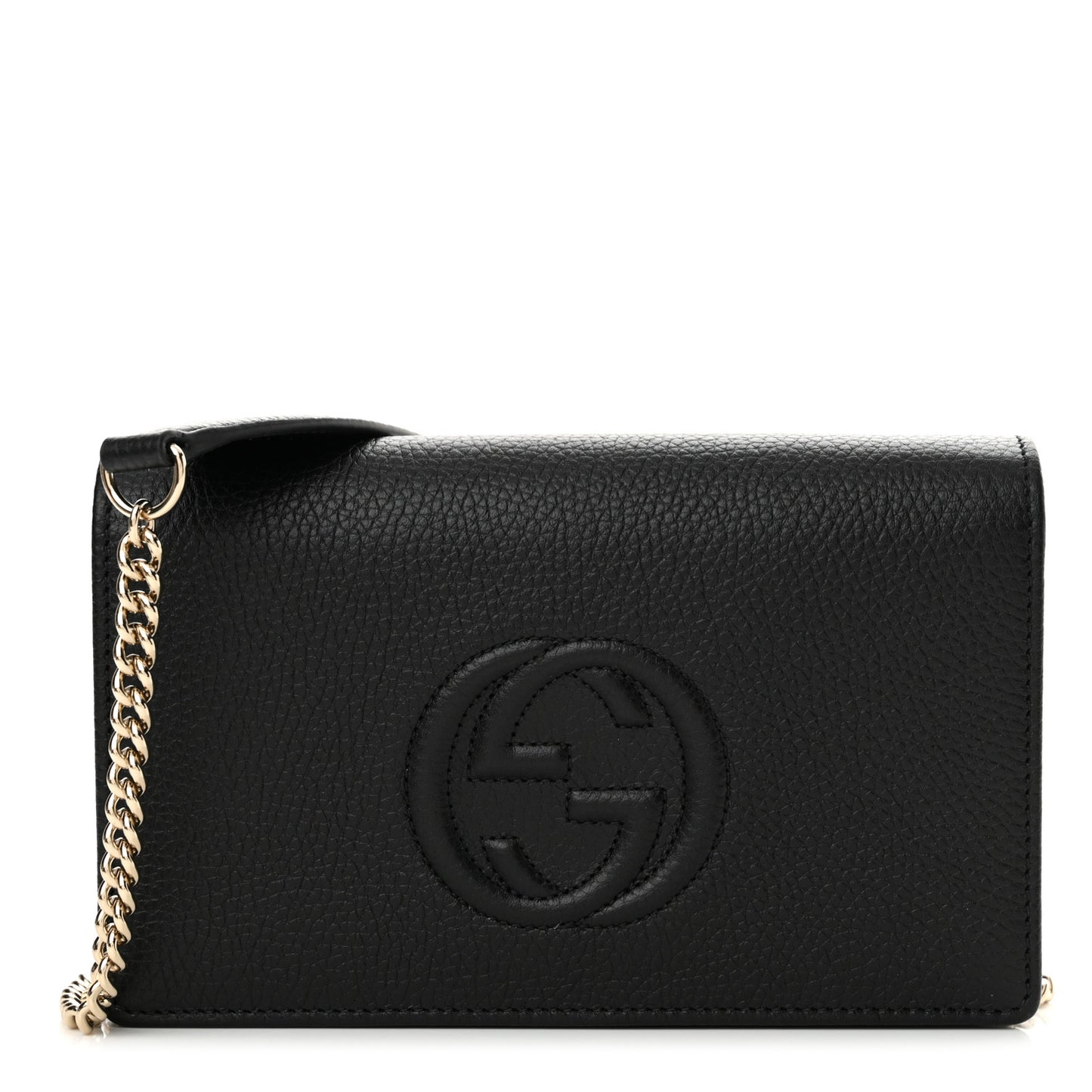 Pebbled Calfskin Soho Wallet On Chain Black