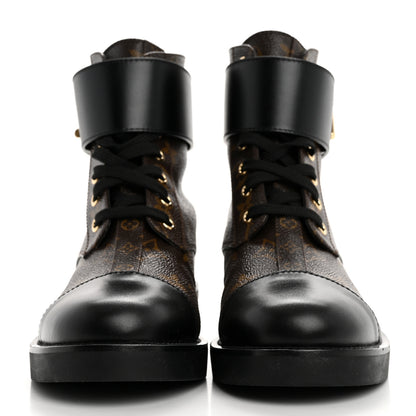 Louis Vuitton Calfskin Monogram Wonderland Flat Ranger Boots 37.5 Black 3 of 13