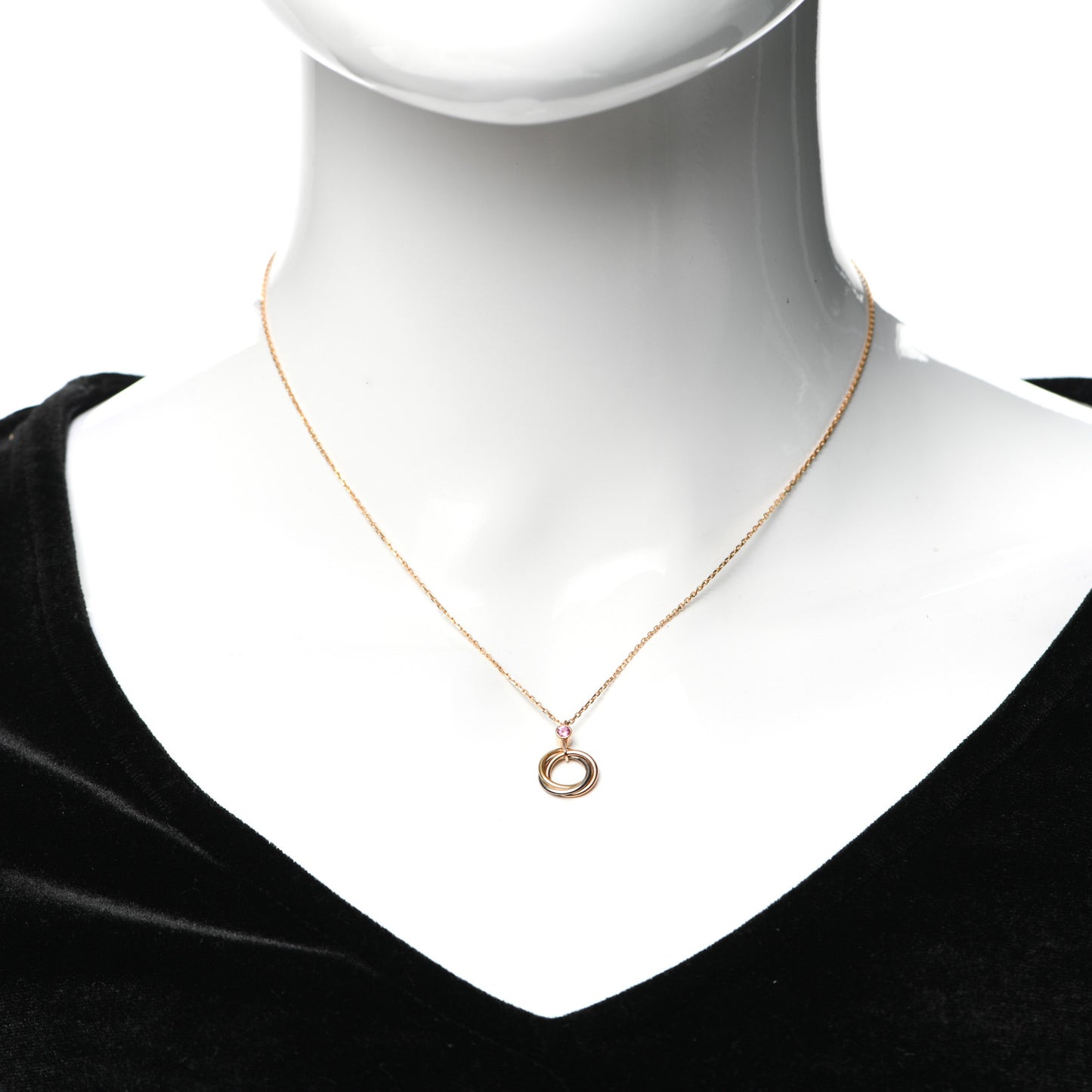 18K Pink Yellow White Gold Pink Spinel Trinity Pendant Necklace