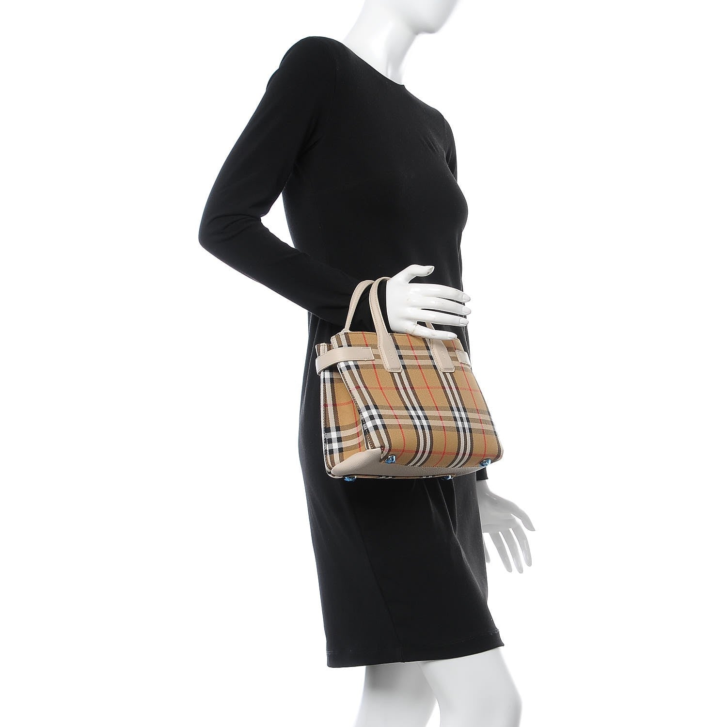Burberry Goatskin Vintage Check Small Banner Tote Limestone 3 of 8