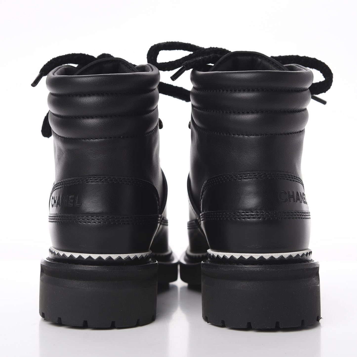 Calfskin Lambskin Lace Up Boots 35 Black