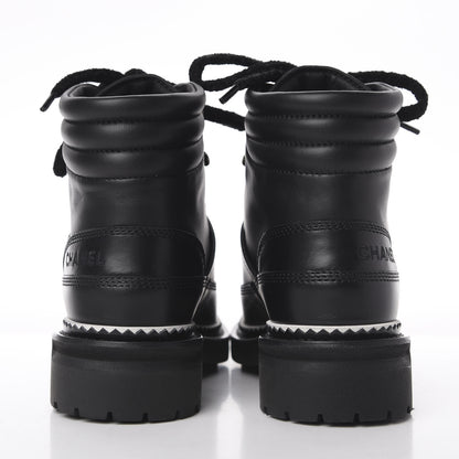 Chanel Calfskin Lambskin Lace Up Boots 35 Black 6 of 11