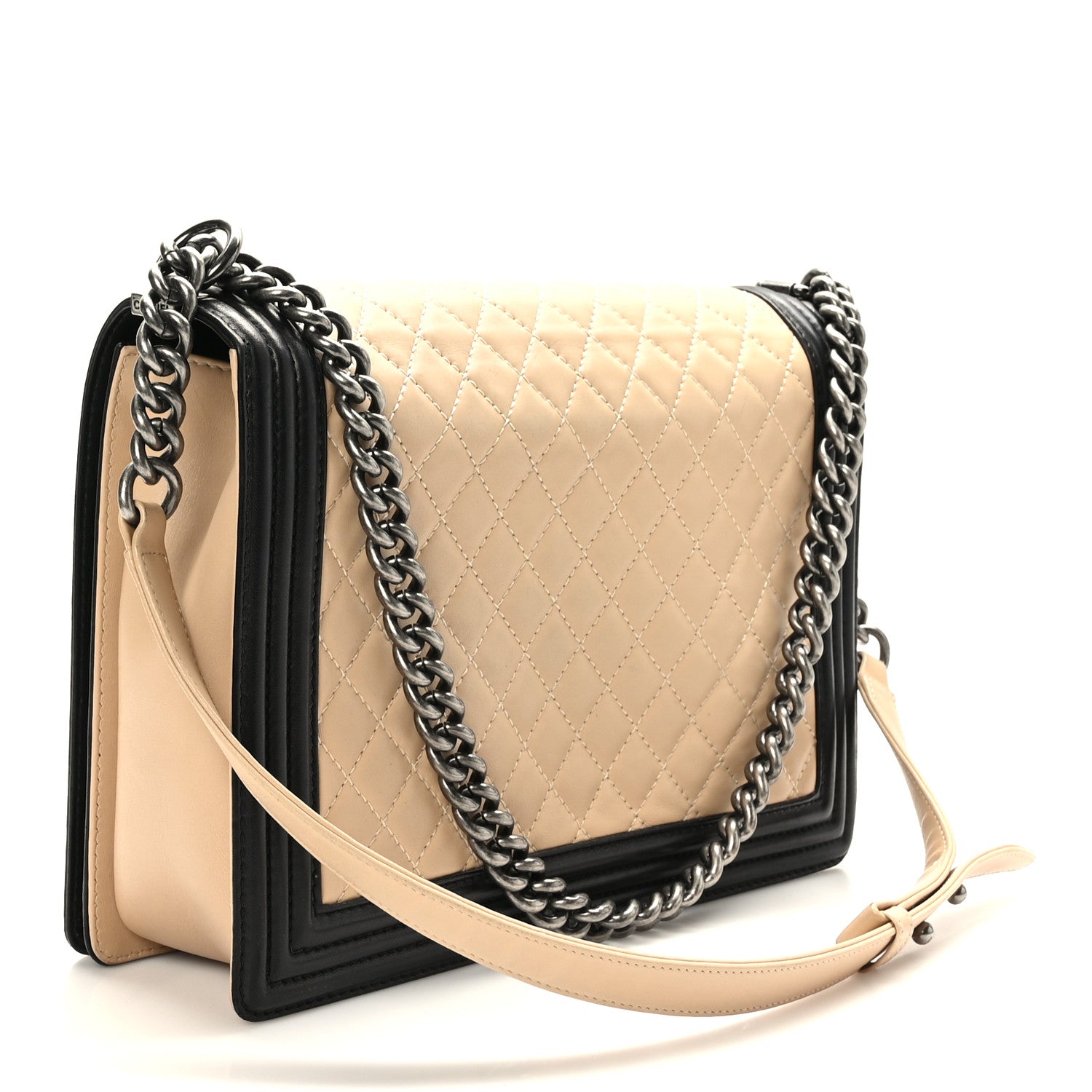 Chanel Lambskin Quilted Large Boy Flap Beige Black 3 of 9