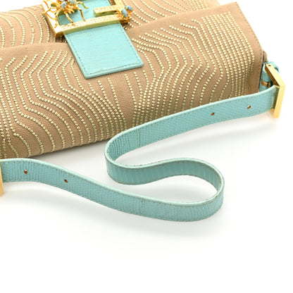 Fendi Fabric Lizard Studded Spider Baguette Tortora Celeste 14 of 15