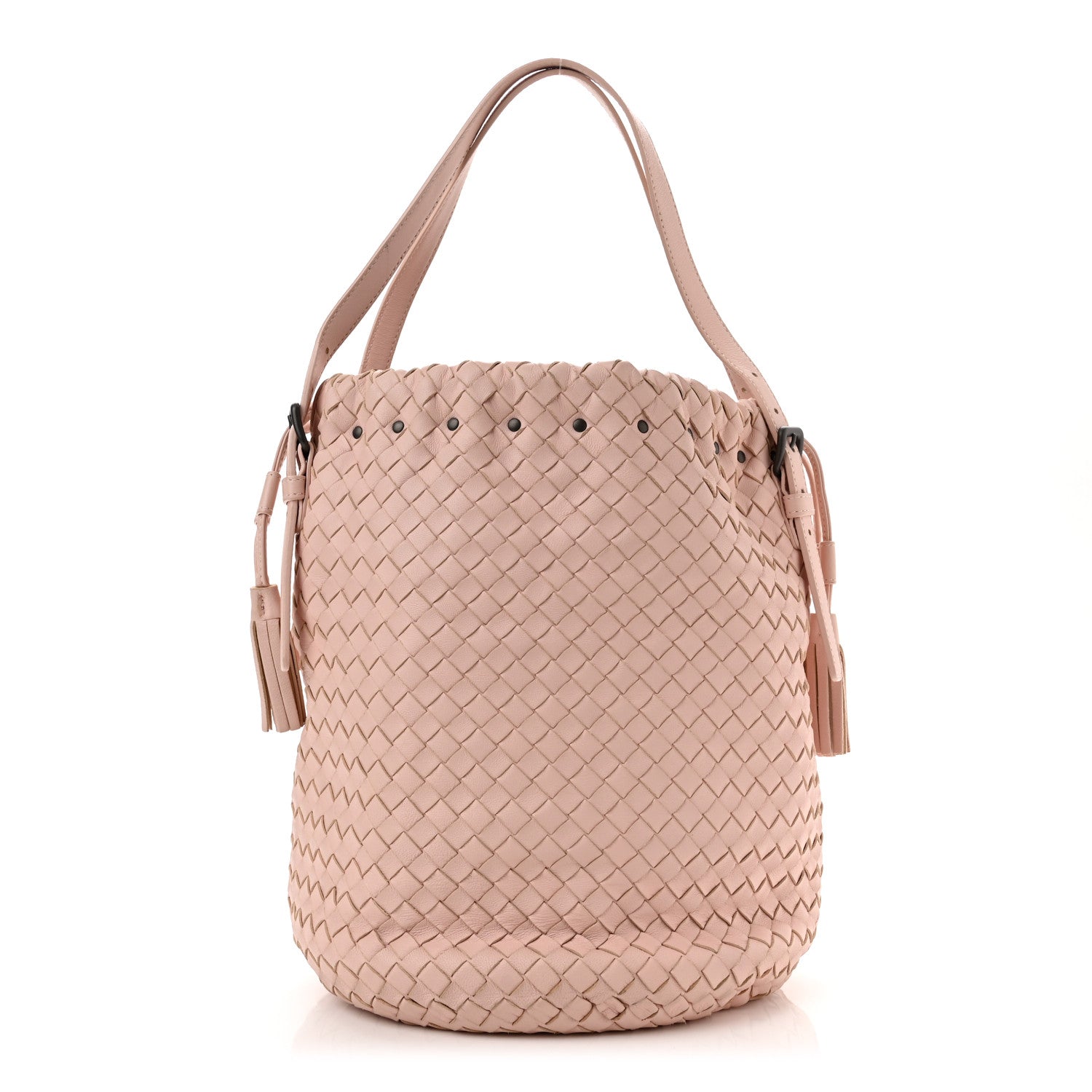 Bottega Veneta Nappa Intrecciato Drawstring Tassel Bucket Pink 2 of 23