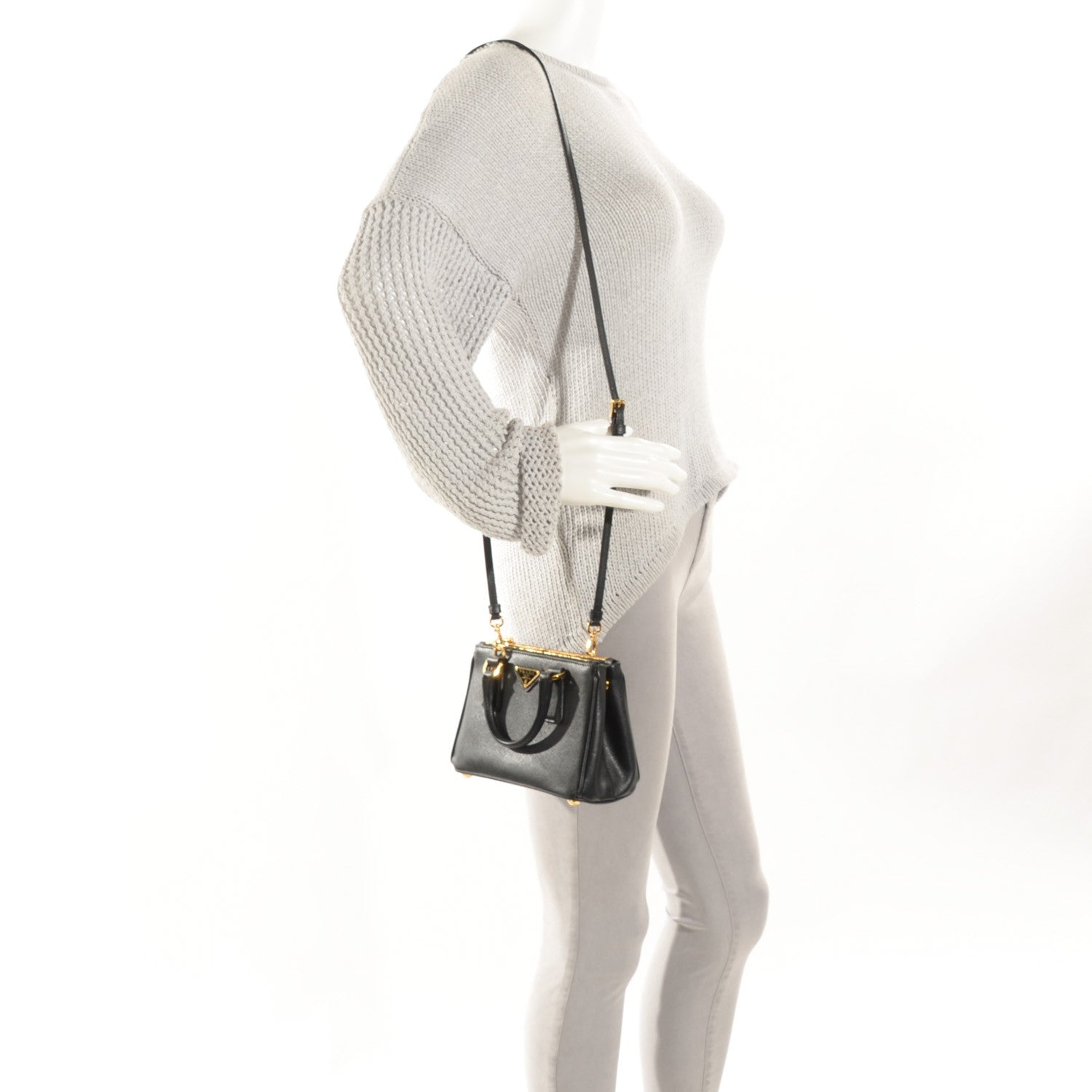 Prada Saffiano Lux Mini Galleria Double Zip Tote Black 4 of 11