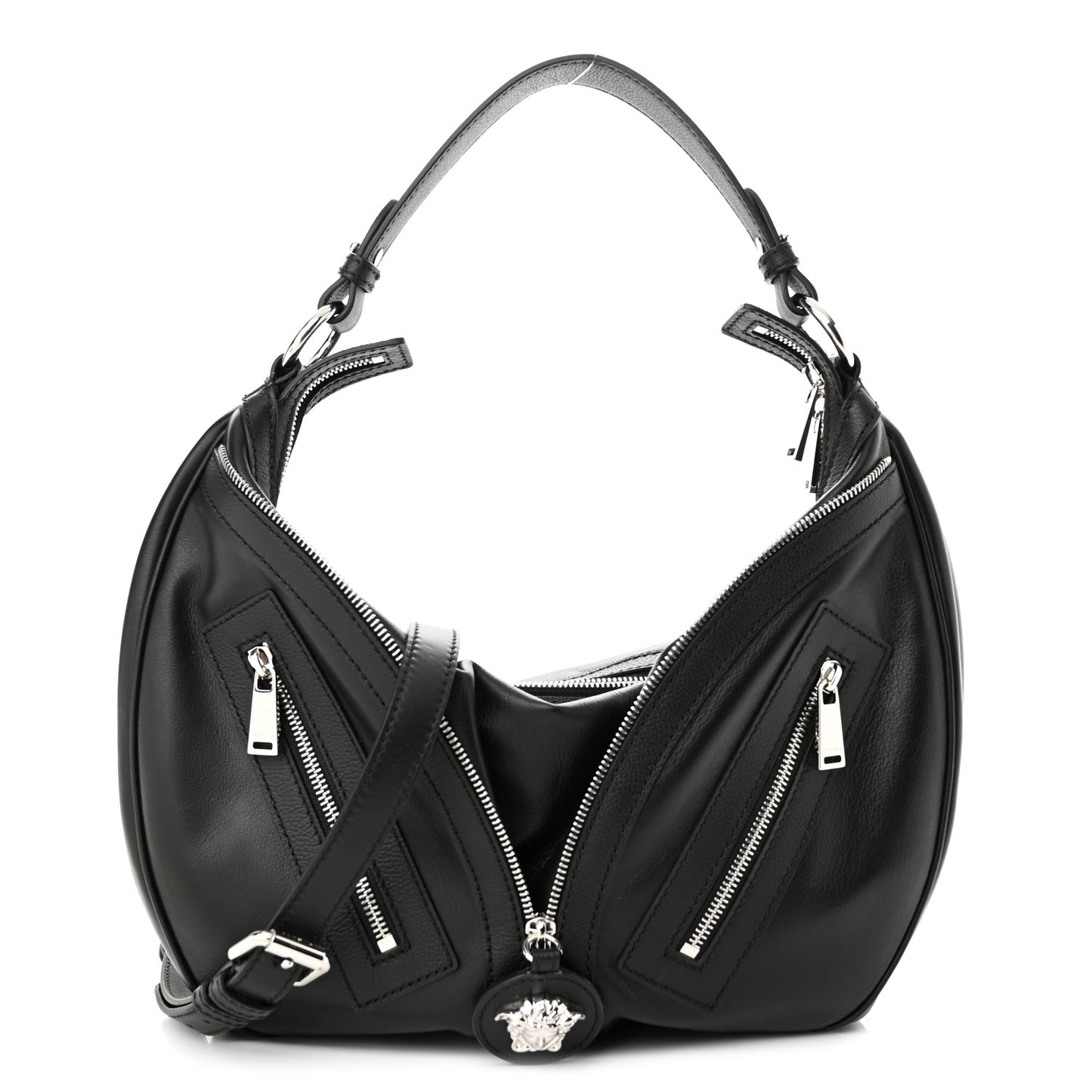 Calfskin Medium Repeat Zip Hobo Black