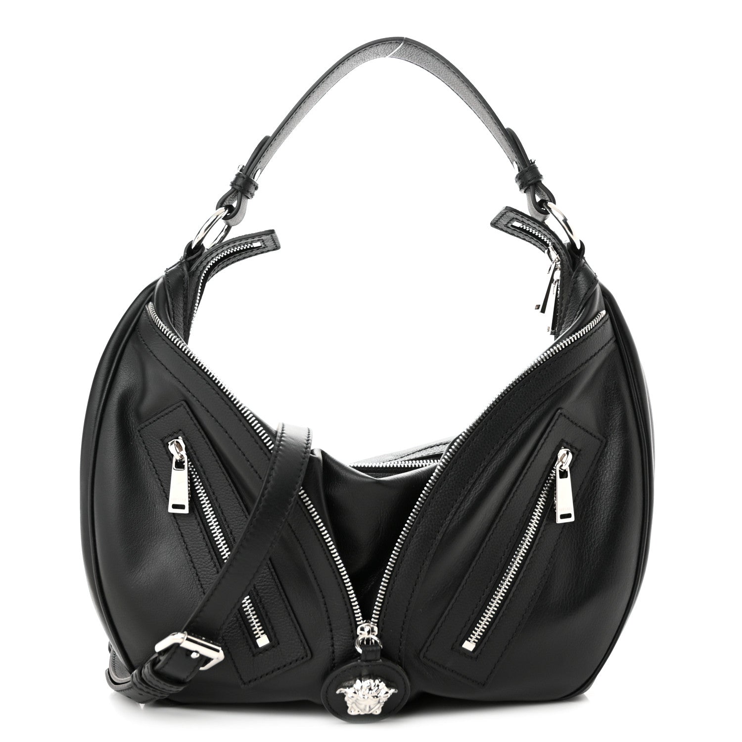 Versace Calfskin Medium Repeat Zip Hobo Black 1 of 11