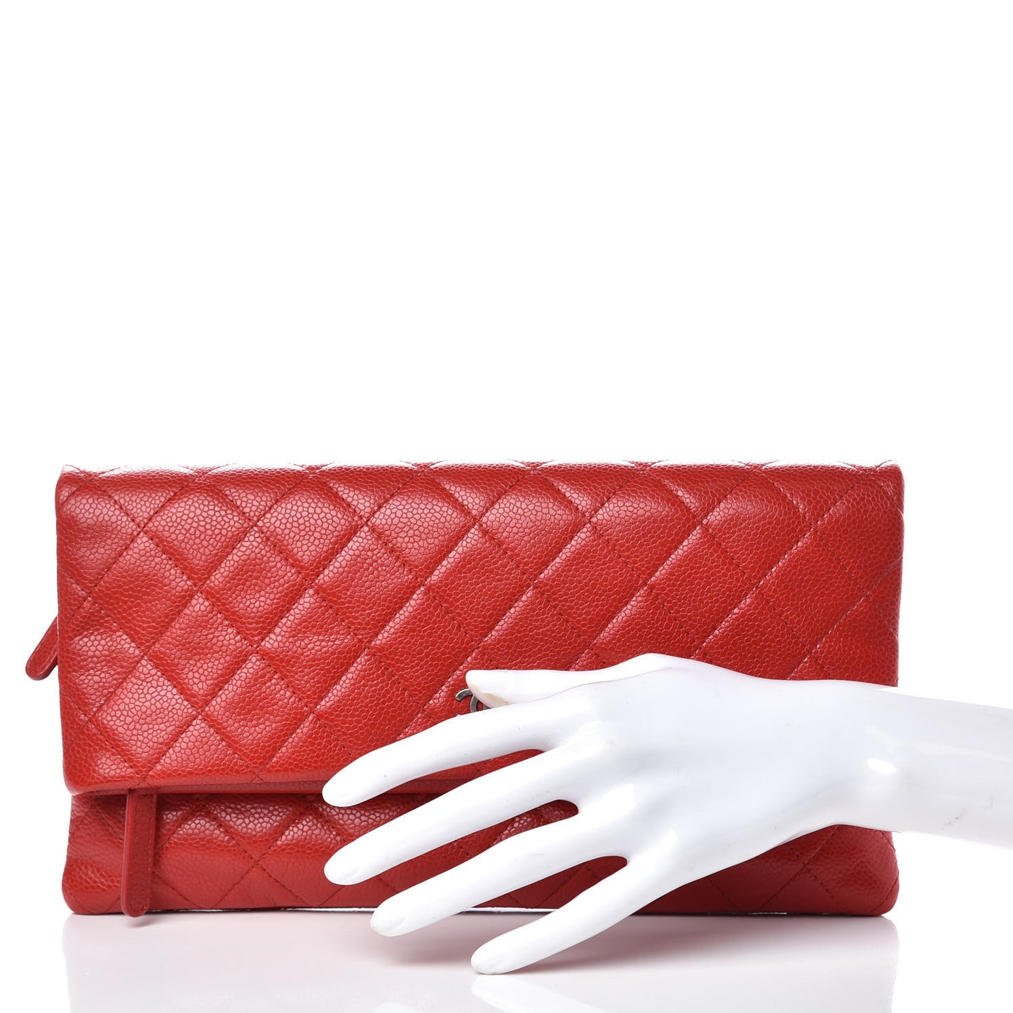 Caviar Quilted CC Beauty Clutch Red