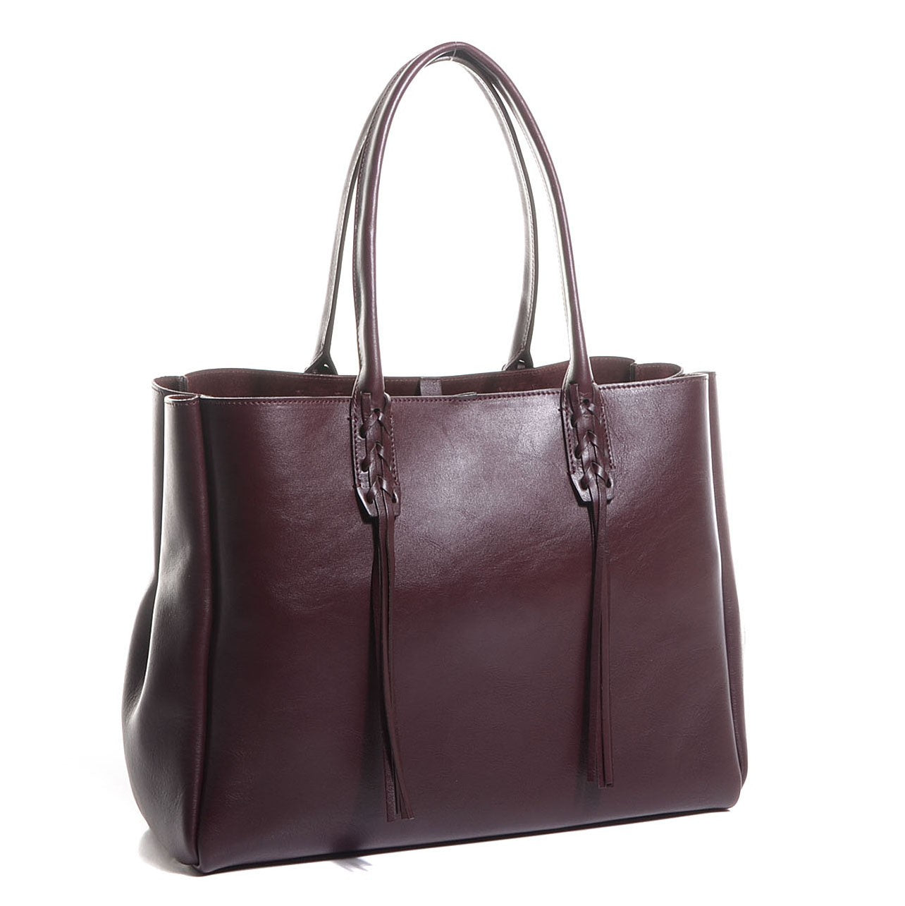 Celine LANVIN Smooth Calfskin Small Fringe Shopper Tote Aubergine 3 of 8