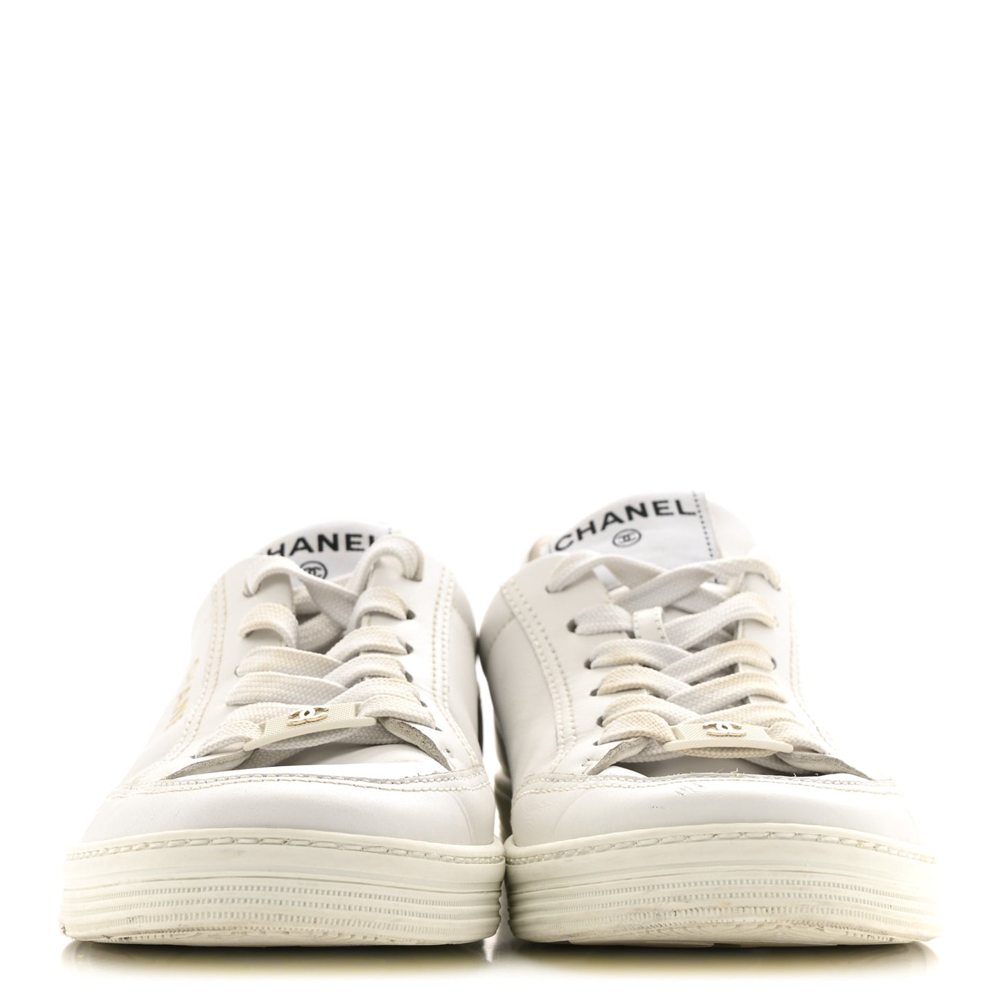 Calfskin Womens CC Logo Sneakers 38.5 White