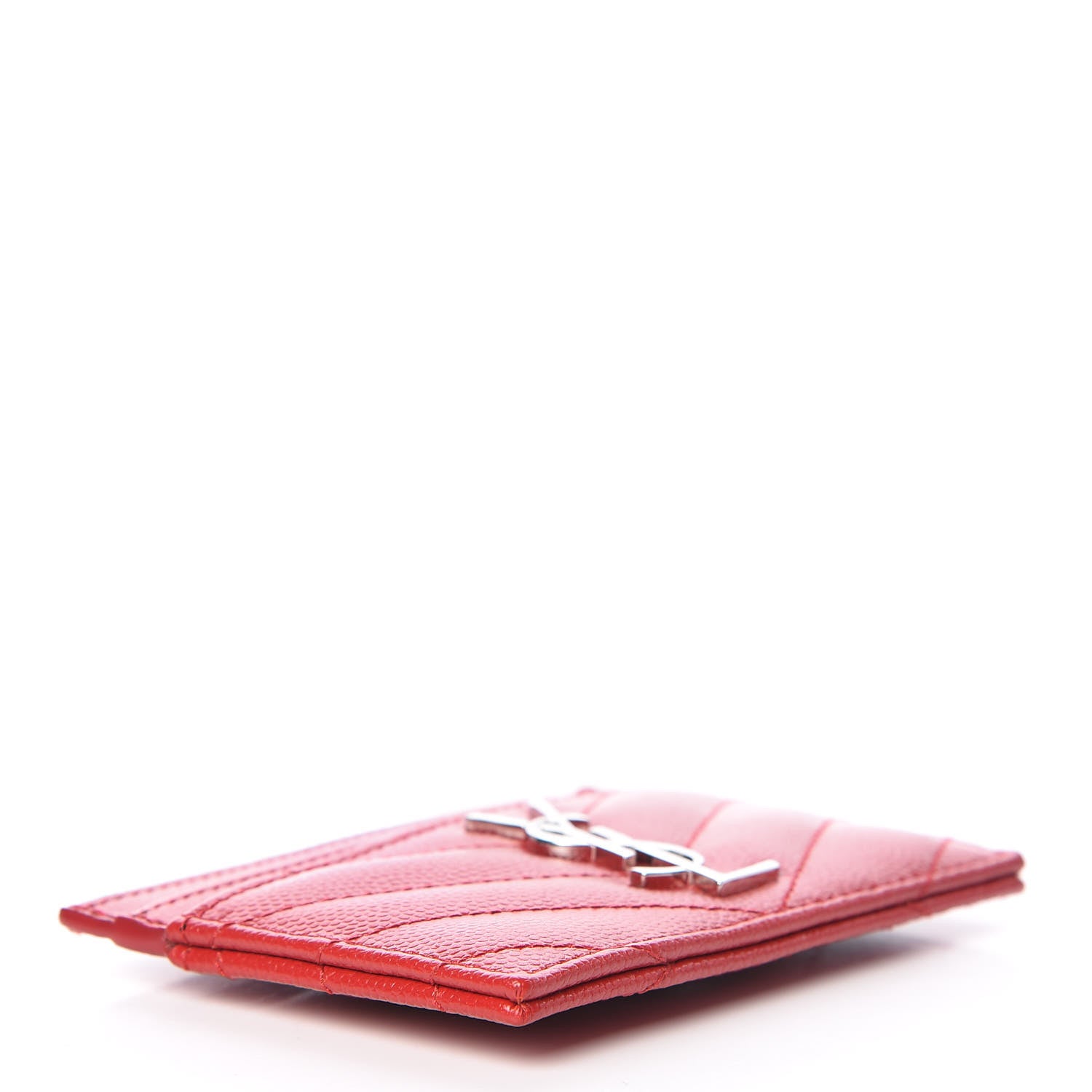 Saint Laurent Grain De Poudre Matelasse Chevron Monogram Credit Card Case New Red 4 of 10