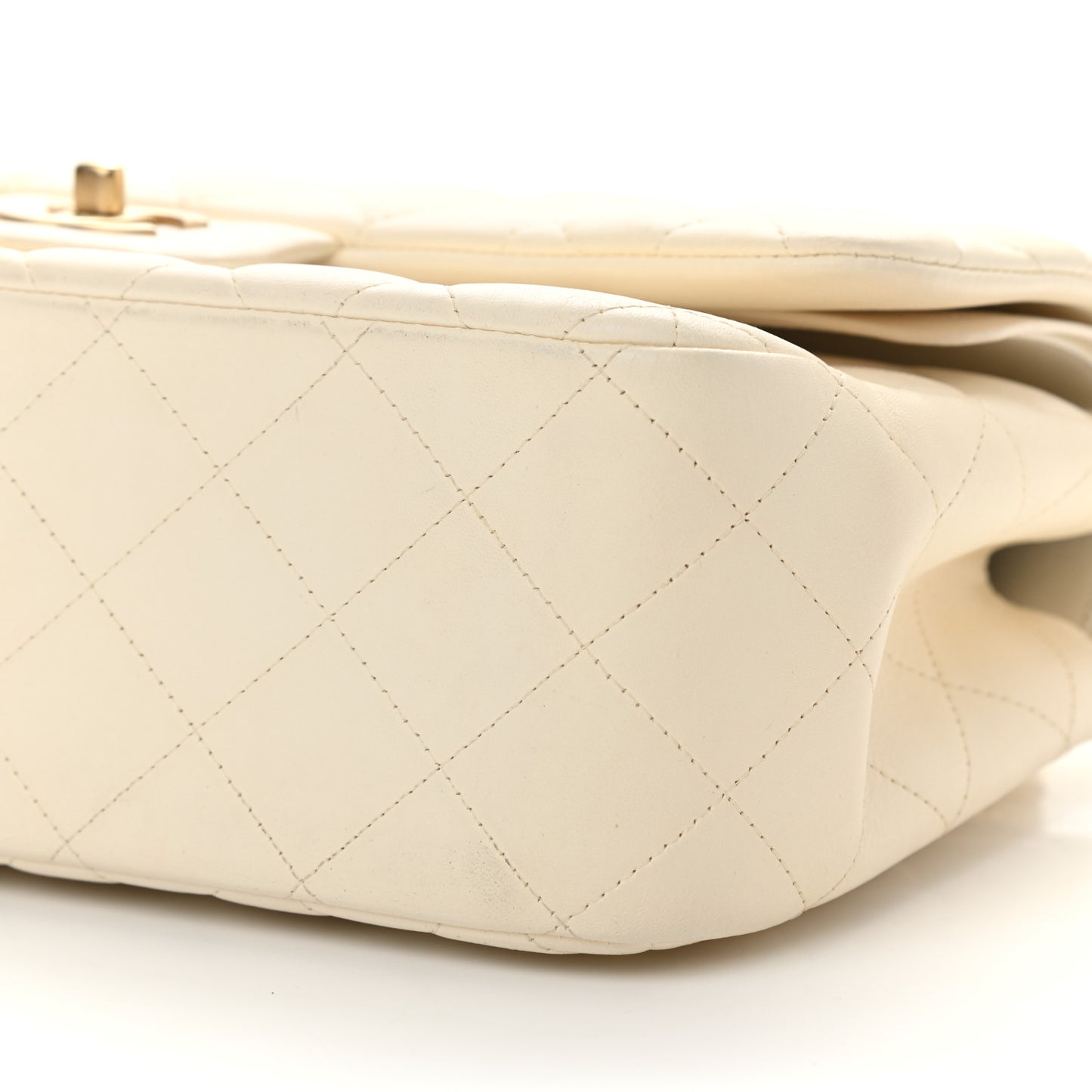 Lambskin Quilted Jumbo Double Flap White