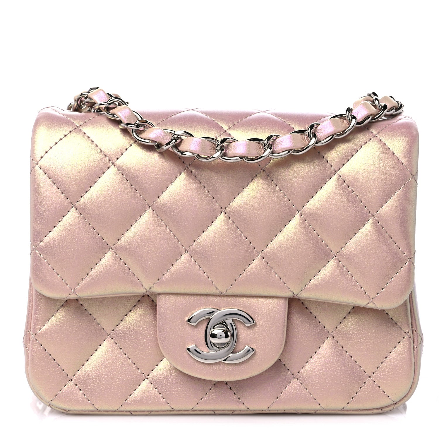Chanel Iridescent Calfskin Quilted Mini Square Flap Pink 1 of 10