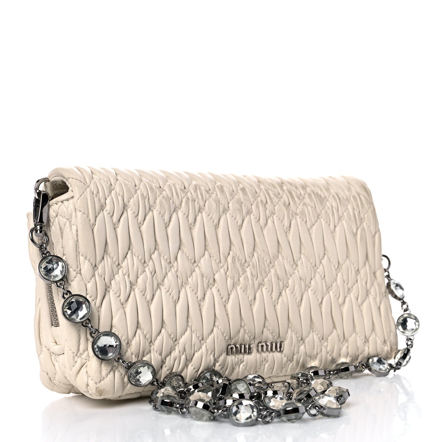 Nappa Matelasse Crystal Shoulder Bag Bianco