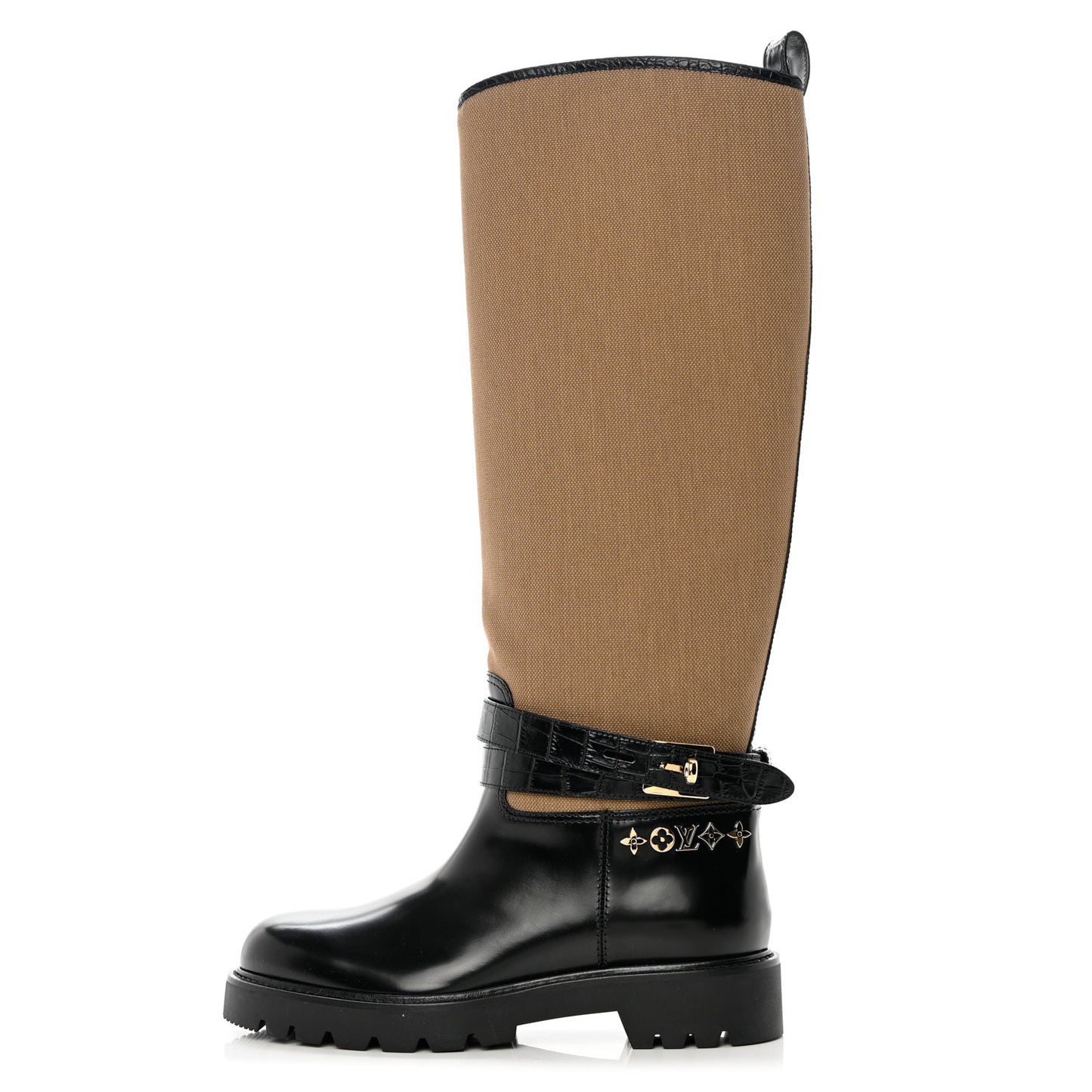 Canvas Calfskin Territory Flat High Ranger Boots 39 Khaki