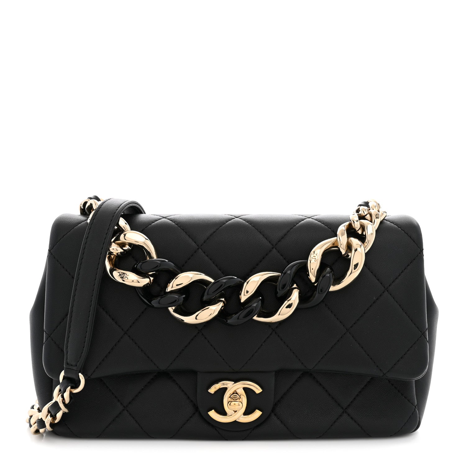 Chanel Lambskin Quilted Resin Bi-Color Chain Flap Bag Black 1 of 10