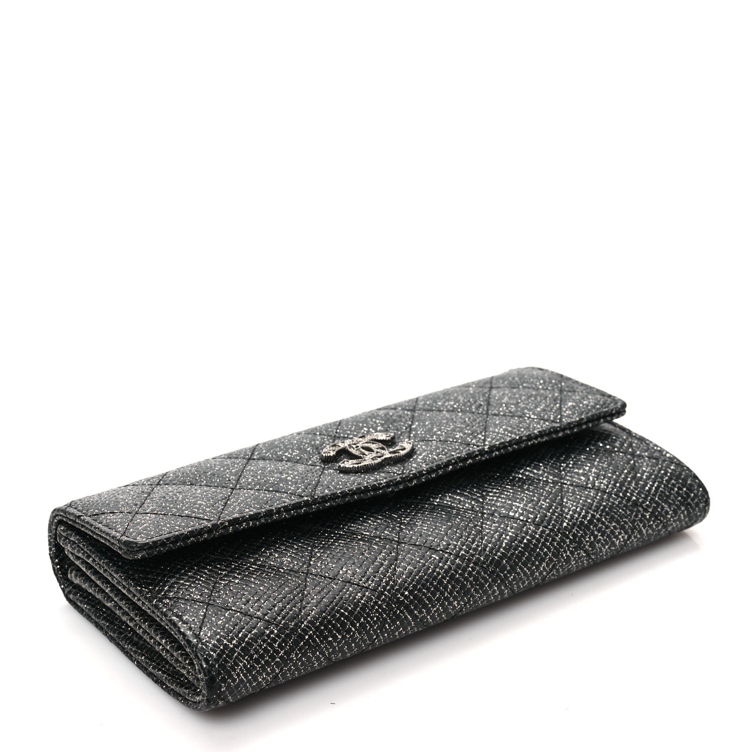 Chanel Metallic Calfskin Quilted Large Gusset Flap Wallet Dark Grey 4 of 7
