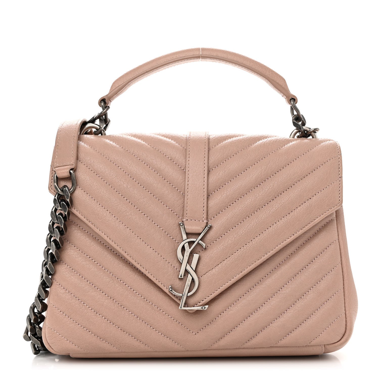 Saint Laurent Sheepskin Matelasse Chevron Monogram Medium College Bag Rose Powder 1 of 10