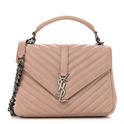 Saint Laurent Sheepskin Matelasse Chevron Monogram Medium College Bag Rose Powder 1 of 10