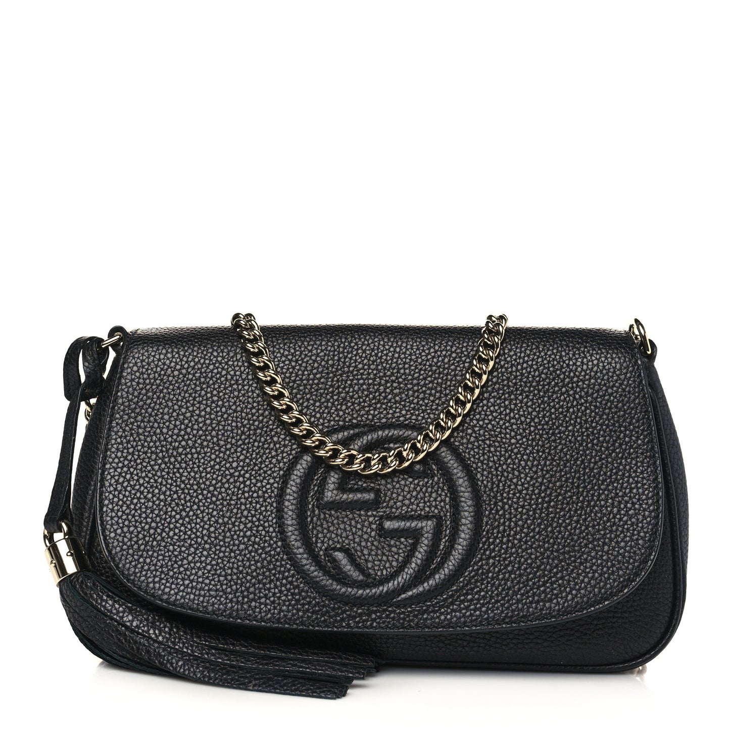 Pebbled Calfskin Medium Soho Flap Crossbody Black