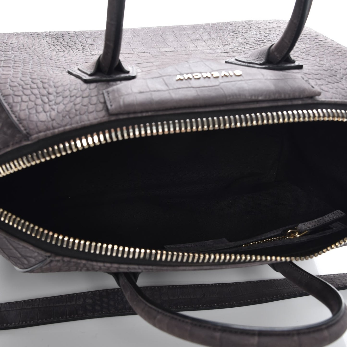 Nubuck Crocodile Embossed Medium Antigona Washed Black