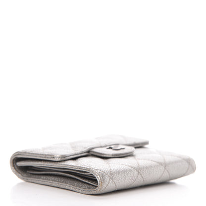 Chanel Metallic Caviar Quilted Compact Flap Wallet Silver 4 of 14