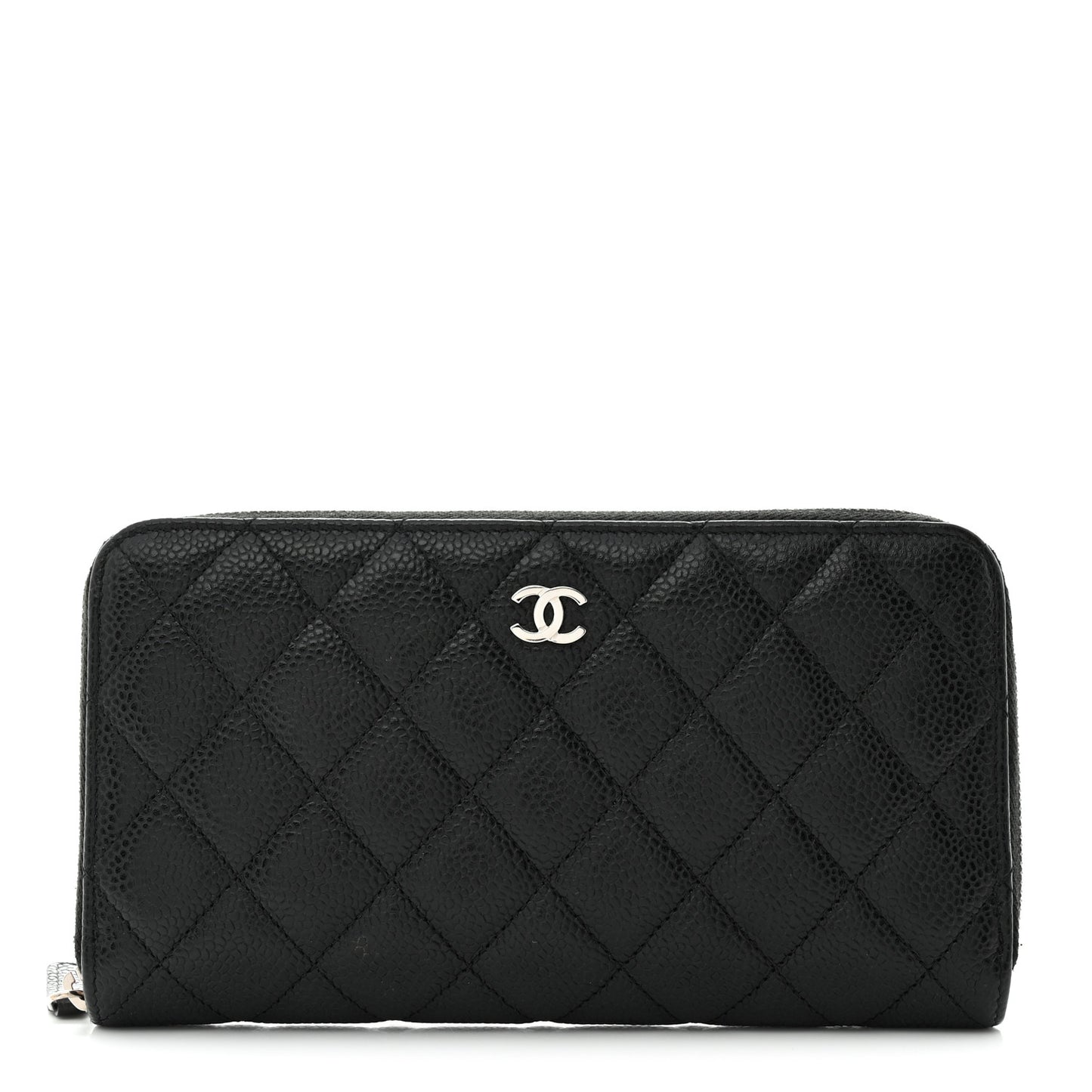 Caviar Quilted Large Gusset Zip Around Wallet Black