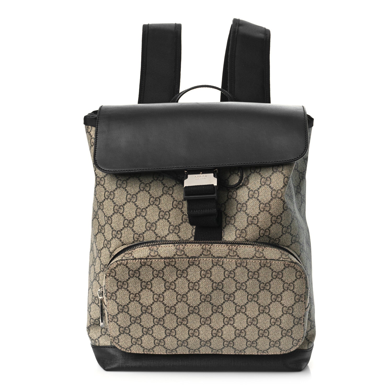 Gucci GG Supreme Monogram Single Buckle Backpack Beige Black 1 of 9