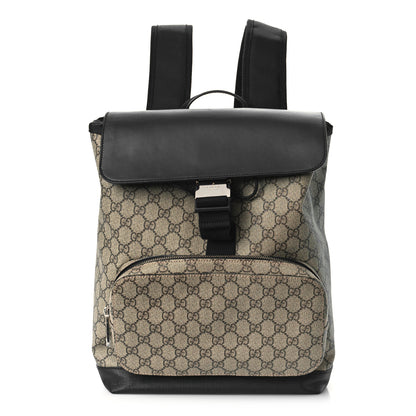 Gucci GG Supreme Monogram Single Buckle Backpack Beige Black 1 of 9