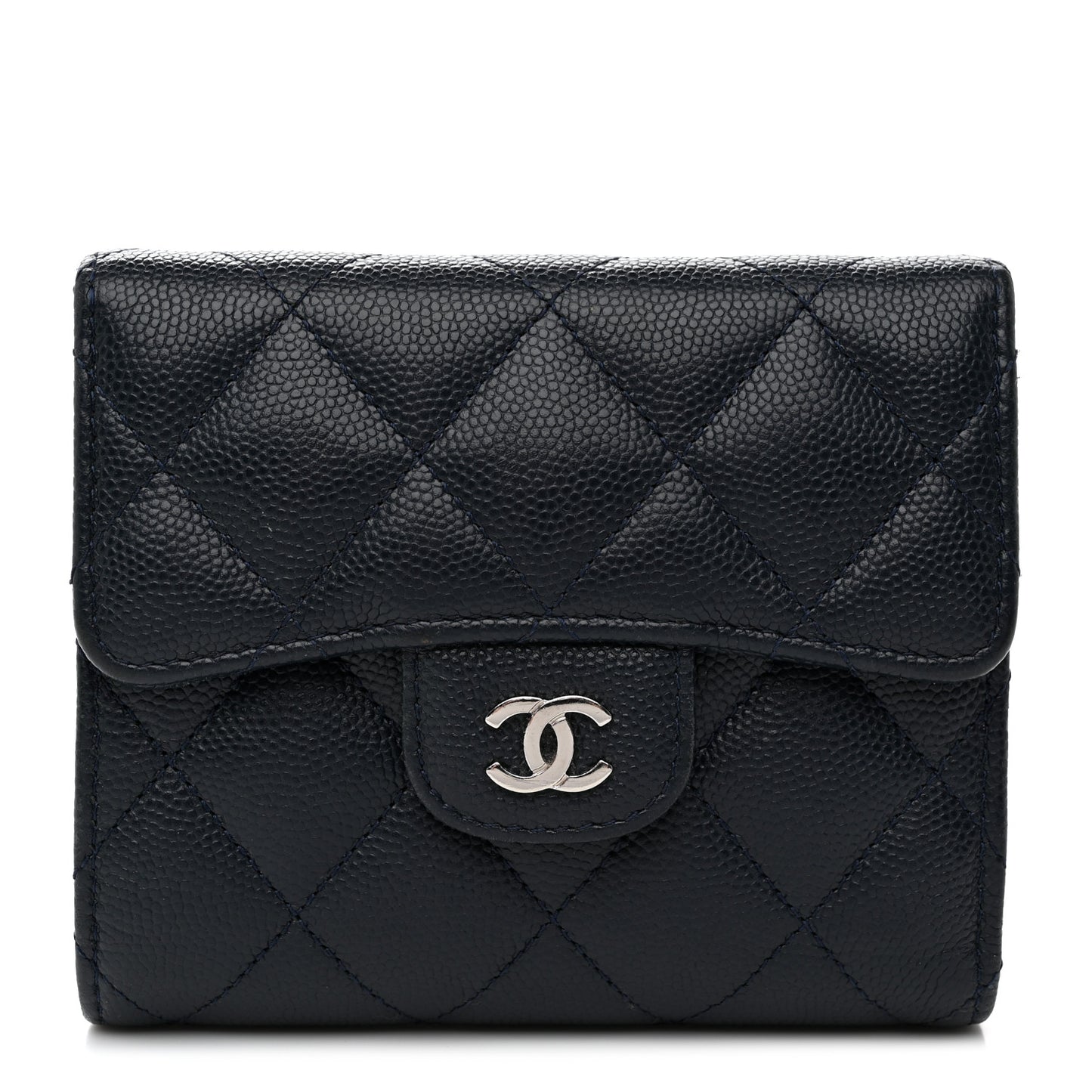 Caviar Quilted Compact Flap Wallet Navy