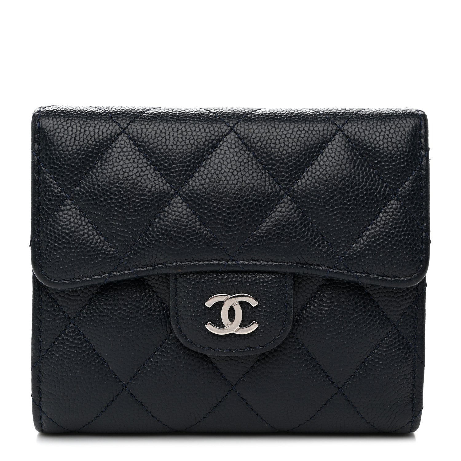 Chanel Caviar Quilted Compact Flap Wallet Navy 1 of 9