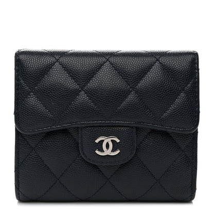 Chanel Caviar Quilted Compact Flap Wallet Navy 1 of 9