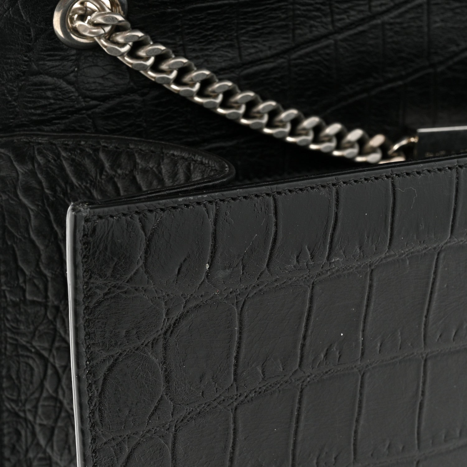 Saint Laurent Calfskin Crocodile Embossed Medium Classic Monogram Kate Tassel Satchel Black 10 of 17
