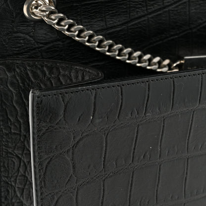 Saint Laurent Calfskin Crocodile Embossed Medium Classic Monogram Kate Tassel Satchel Black 10 of 17