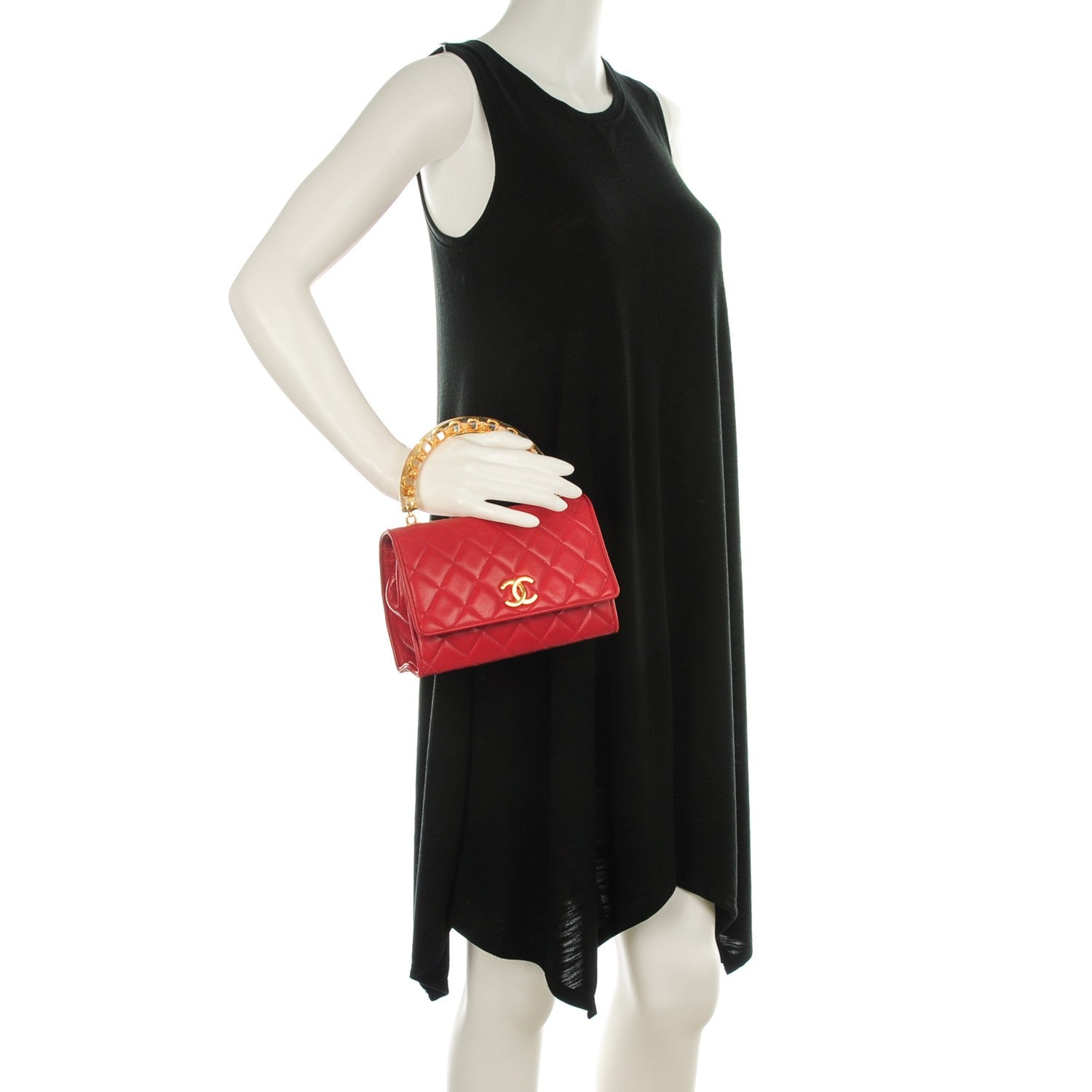 Chanel Lambskin Lucite Quilted Mini Top Handle Flap Bag Red 2 of 8