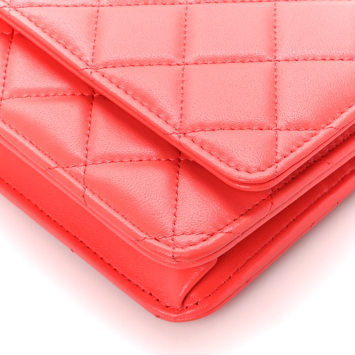 Lambskin Quilted Wallet On Chain WOC Orange