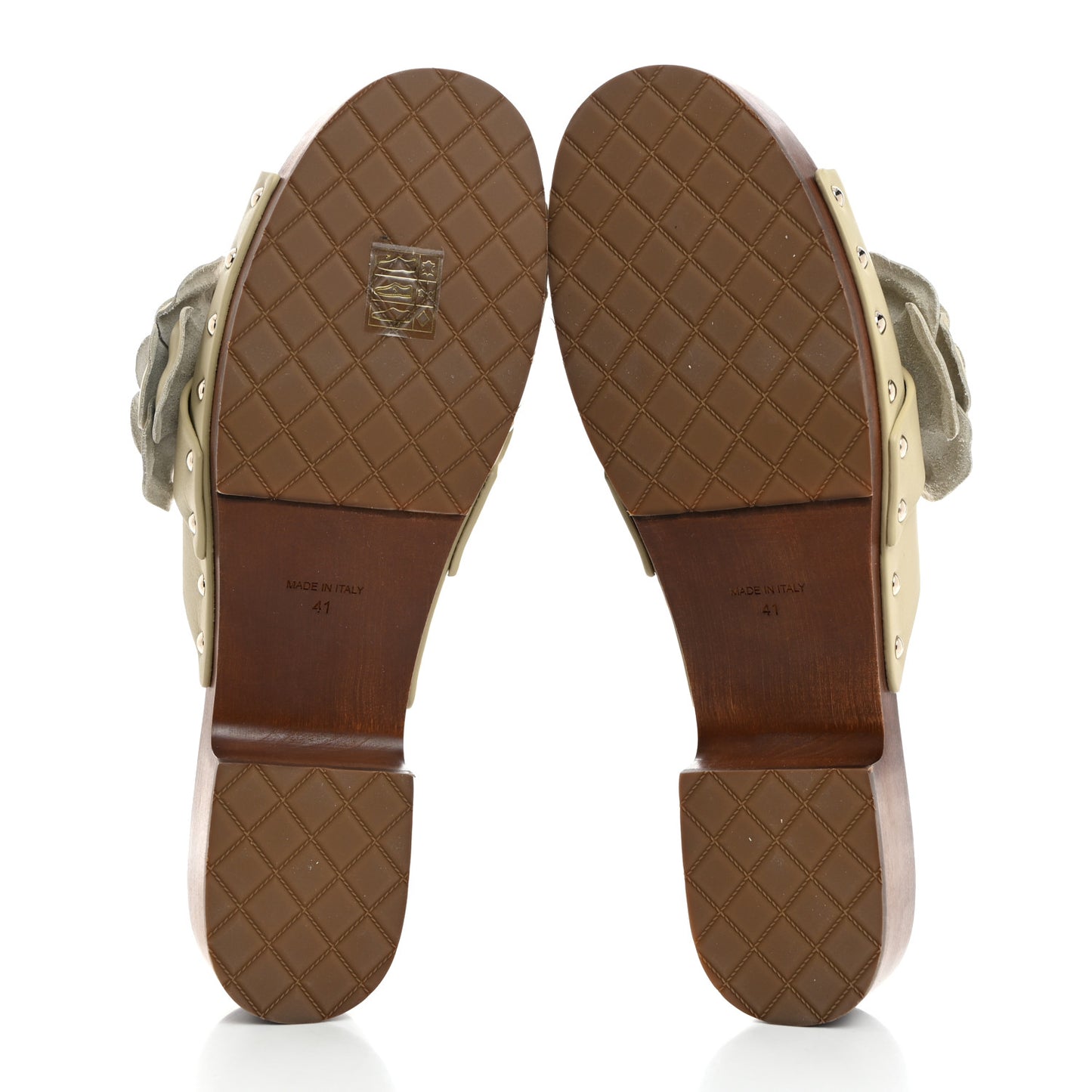 Calfskin Camellia Clogs 41 Light Beige