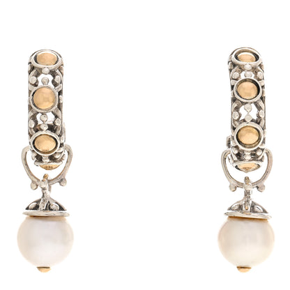 John Hardy Sterling Silver 18K Yellow Gold Pearl Jaisalmer Dot Hoop Earrings 1 of 4