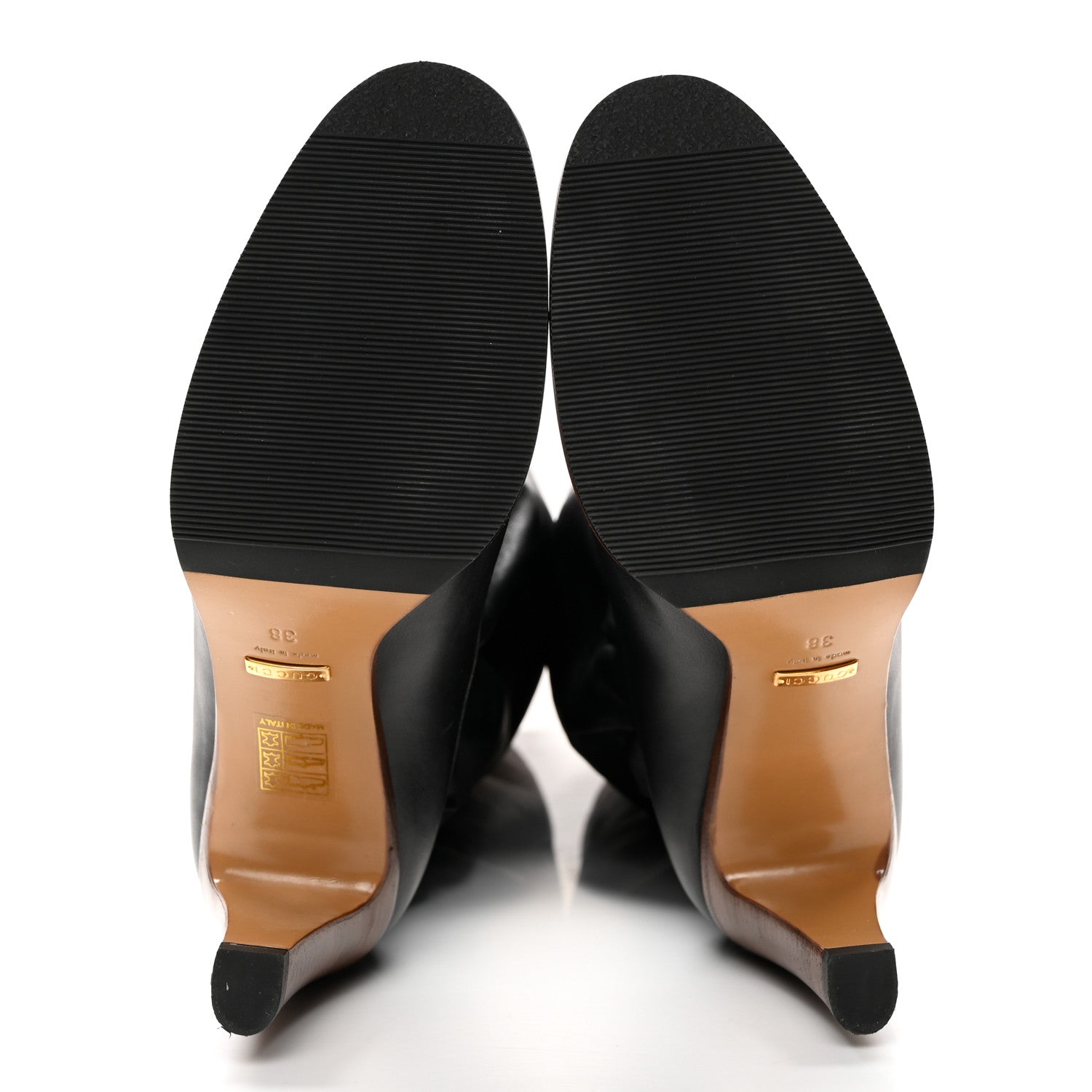 Gucci Deauville Calfskin Cinched Knee High Boots 38 Black 5 of 8