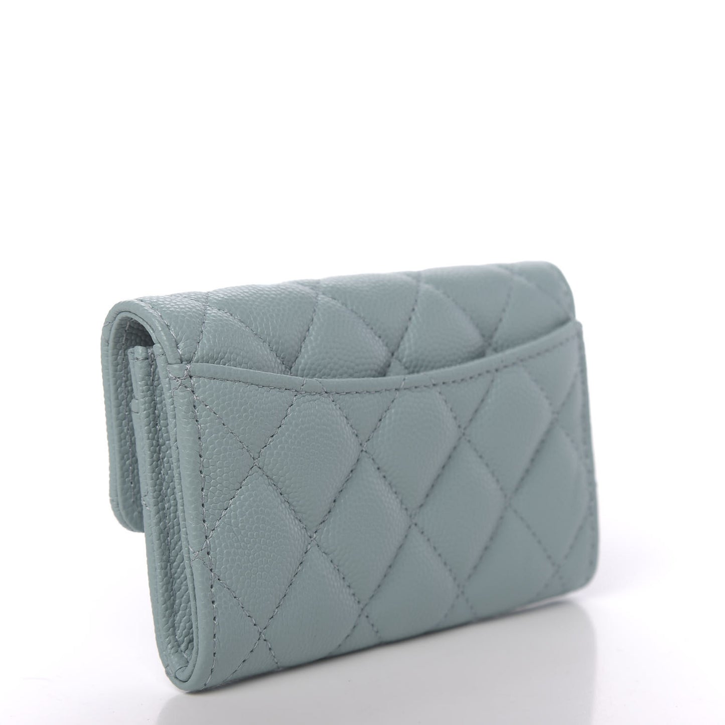 Caviar Quilted Flap Card Holder Wallet Light Blue