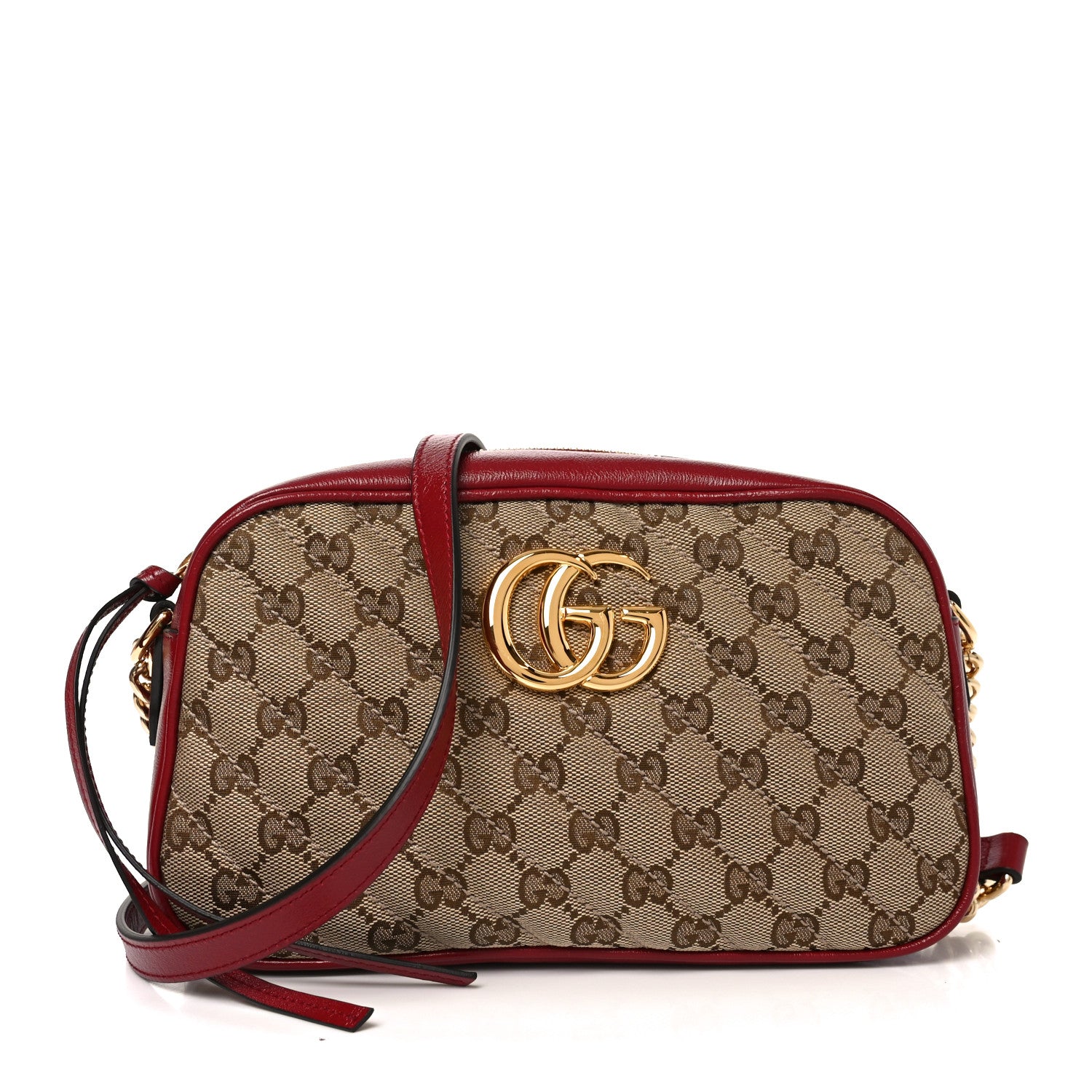 Gucci Monogram Azalea Calfskin Matelasse Diagonal Small GG Marmont Chain Shoulder Bag Beige Ebony New Cherry Red 1 of 10
