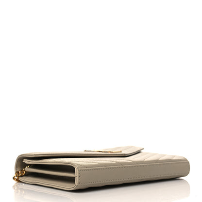 Saint Laurent Grain De Poudre Matelasse Chevron Monogram Chain Wallet Dark Beige 4 of 10