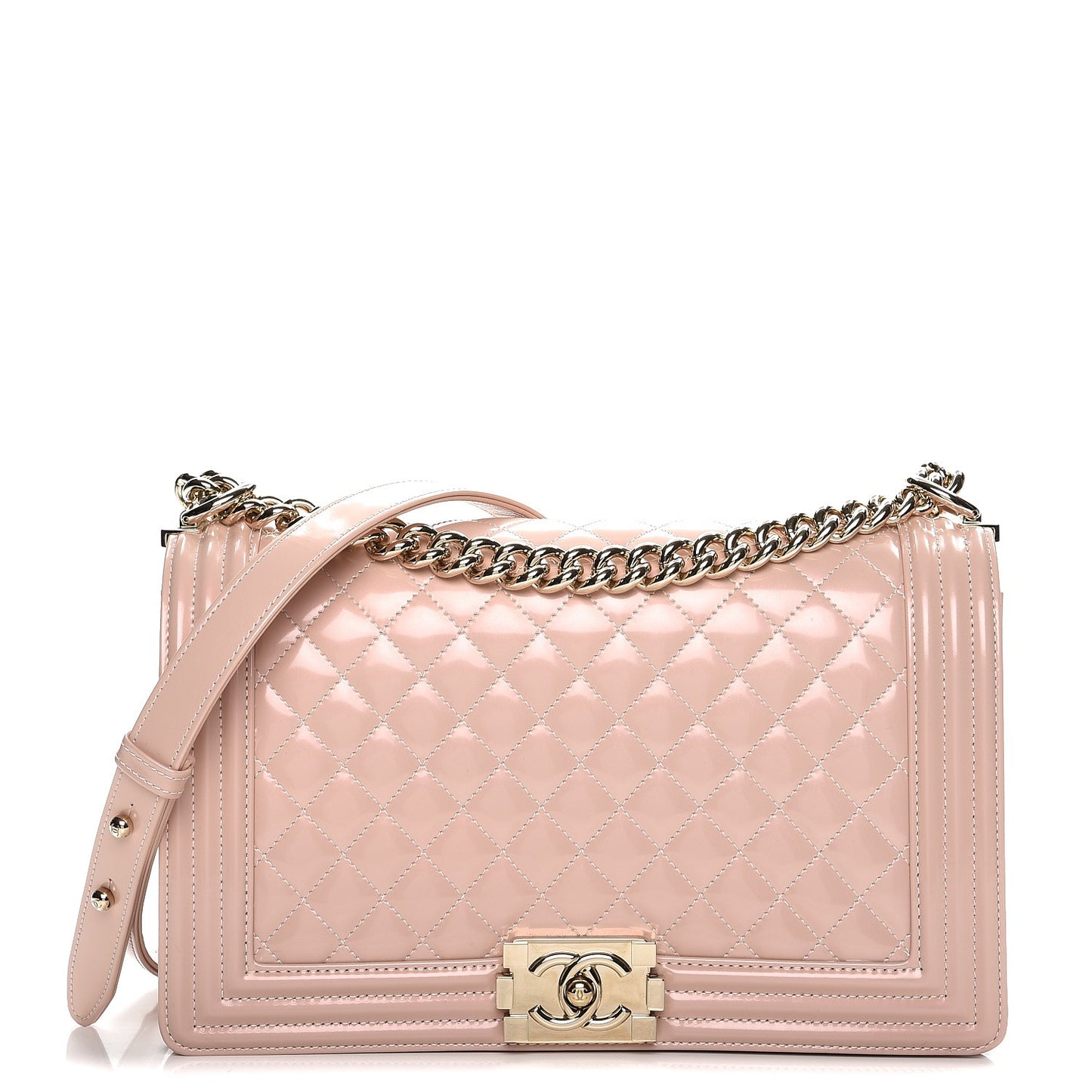 Iridescent Calfskin Quilted New Medium Boy Flap Light Pink