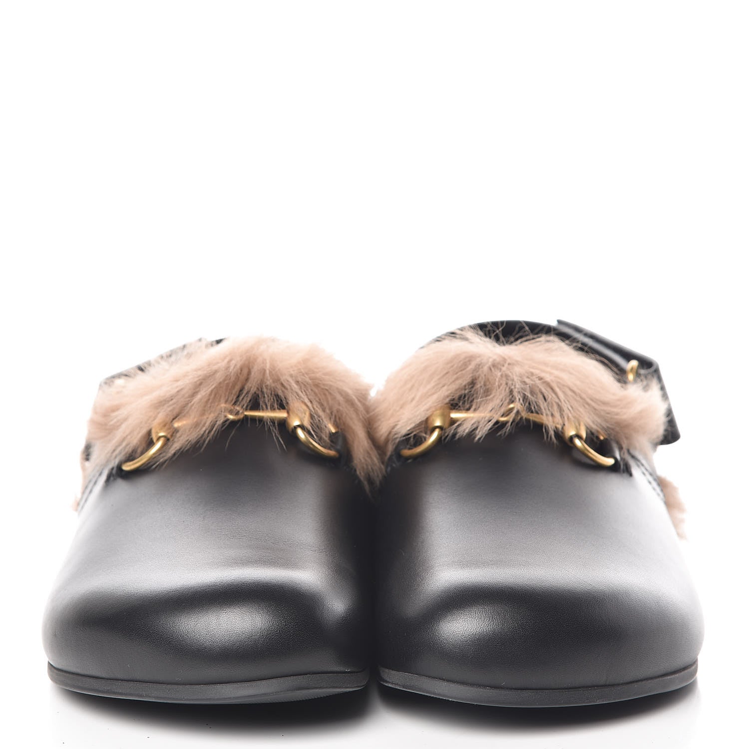 Gucci Calfskin Fur Mens Horsebit River Slingback Slippers 8 Black 2 of 10